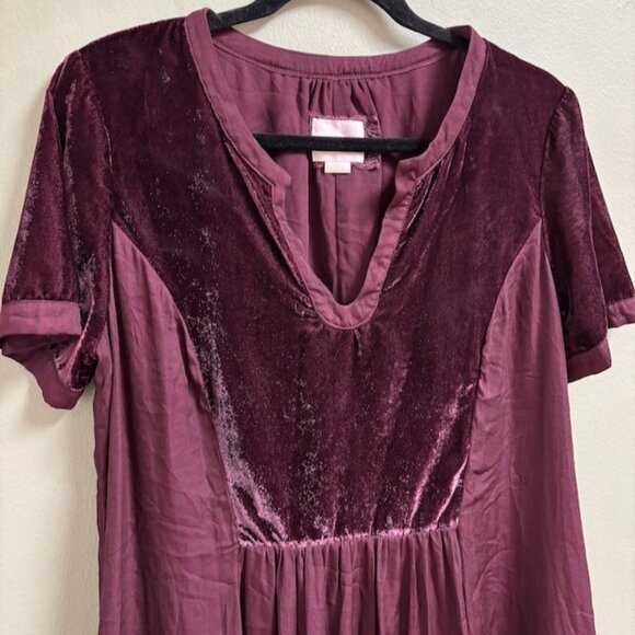 Maeve Anthropologie Ingrid Velvet Mini Dress Tunic Size L Burgundy Whimsigoth - Picture 2 of 10